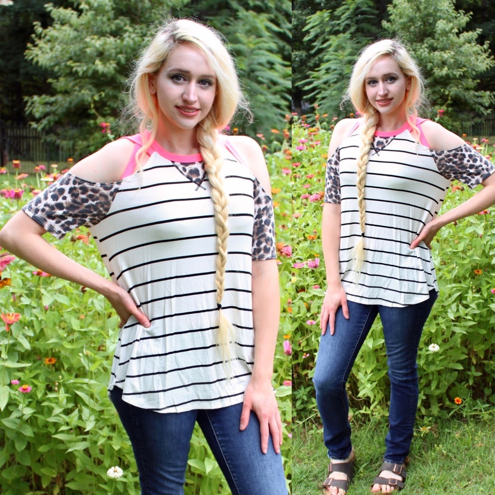 NWT Boutique Cold Shoulder Leopard Top S - M - L - Picture 2 of 6